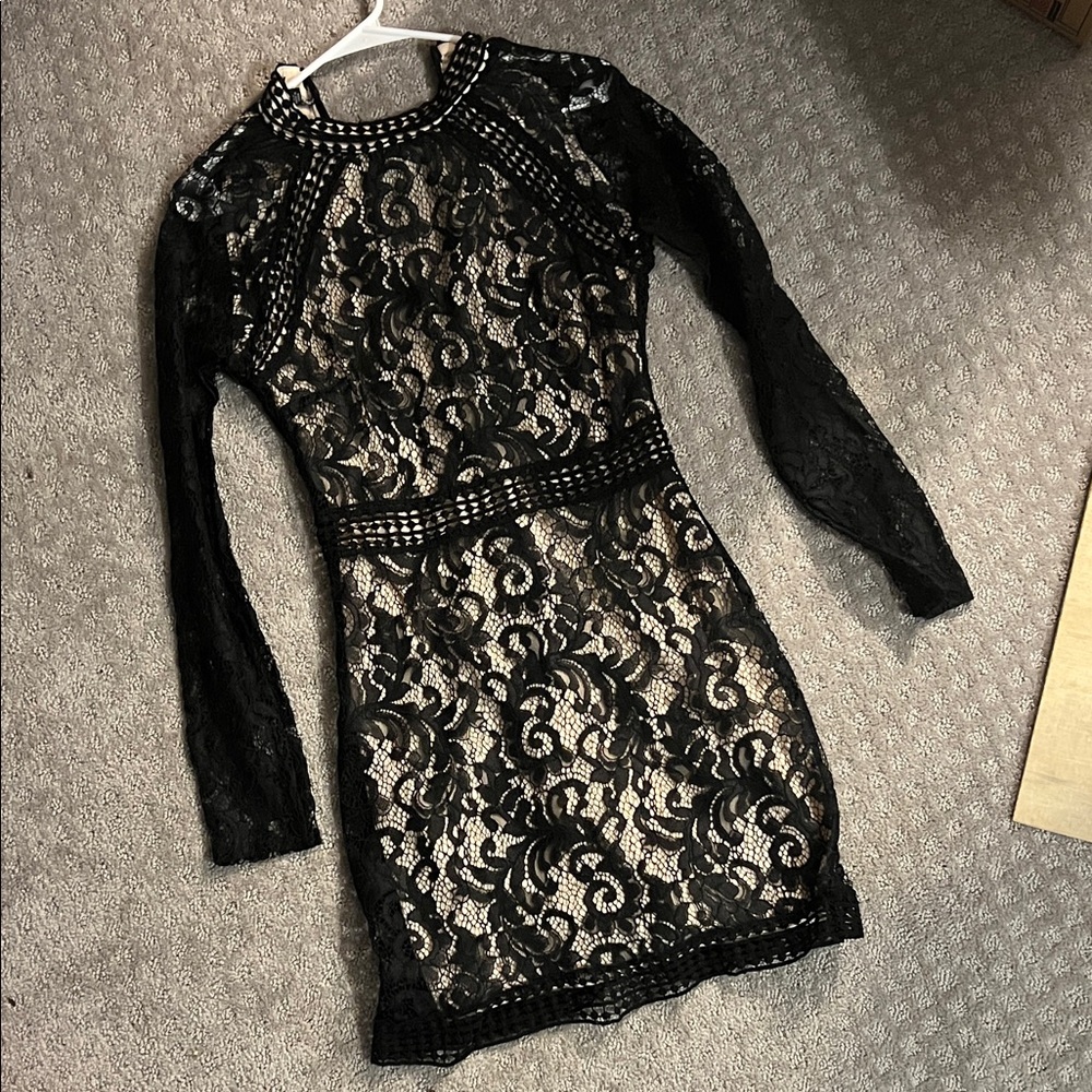ASOS Black Lace Long Sleeve Dress
